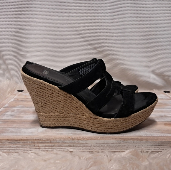 UGG Tawny Black Suede Wedges Size 10 - Picture 2 of 6